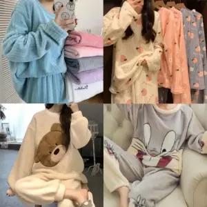 여성 여자 빅사이즈 극세사 수면 잠옷 상하의 세트 원피스