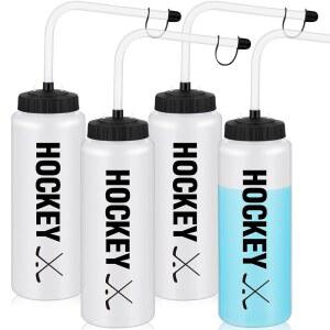 도멘시 4팩 1리터 하키 스포츠 물병과 롱 스트로 BPA 프리 스퀴즈 플라스틱 병 헬멧 축구 로스 야구 요가