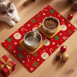 홈티튜트 크리스마스 산타 캔디 선물 패턴 디자인 반려동물 사료 매트 방수 홀리데이 강아지 레드 펫 볼