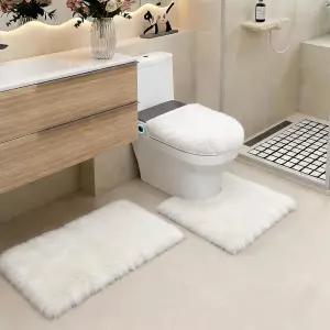런 헬릭스 덥수룩한 욕실 러그 세트 배스롬 논슬립 매트 흡수성 목욕 바닥 U자형 컨투어 변기 뚜껑 커버