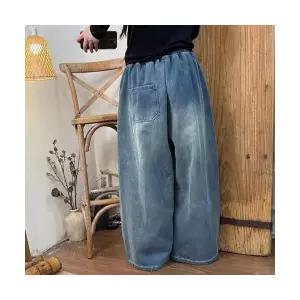 여성용 배기핏 청바지 기모 겨울 오리엔탈 해지 도톰 워싱 와이드 바지 CH4