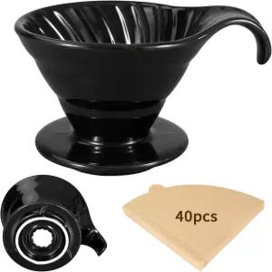몽디오 퍼 오버 세라믹 커피 재사용 가능한 도자기 휴대용 40pcs 종이 필터가 있는 메이커 가정용 블랙