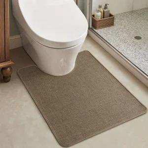 몽부 화장실 러그 U자형 초박형 논슬립 컨투어 욕실 변기 매트용 고무 백킹 워셔블 목욕 20 x24 카키