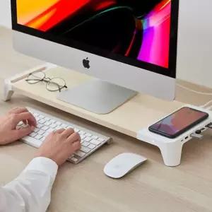 초고속 무선충전 모니터받침대 USB포트 지원 화이트 모니터암 듀얼모니터암