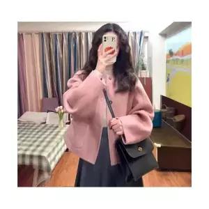 여자코트 모직 디자인 핑크 코트 숏 추동복 빈티지 원템4