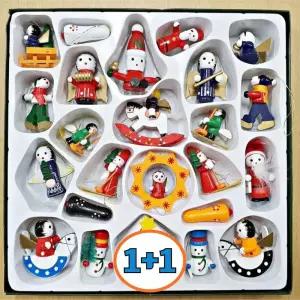 1+1 트리 장식 오너먼트 원목 인형 세트 24p(2개)용품 꾸미기 미니 크리스마스 소품 장식품