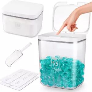 대용량 세탁세제 파우더 통 팝업 뚜껑 포함 55L 및 28L 세탁 세제캡슐밀폐형 식기세척기 캡슐 보관함 스쿱