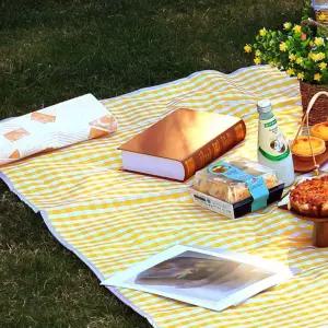 비비드 체크 방수 돗자리 비치 소풍 매트 옐로야외 야외용 접이식 휴대용 캠핑 폴딩 피크닉 해수욕장 나들