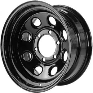 JEGS Baja-8 스틸 휠 15 u201D x 8 6 5.5 볼트 패턴 간격 -19mm 오프셋 3.75 백스페이스 블랙 파우더 코트