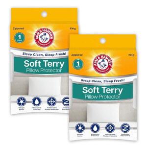 암 앤 해머 소프트 테리 바디 베개 보호대, 방수, 지퍼 잠금, 흰색, 킹, 2팩