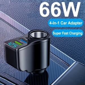 [호환품]4in 1 66W 차량용 충전기 초고속 어댑터 전압 디지털 디스플레이 아이폰 호환 화웨이 호환용 12V/2