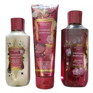 배스 앤 바디 웍스 여성용 딸기 스노우플레이크 젤 워시 로션 및 얼티밋 하이드레이션 크림 3종 세트