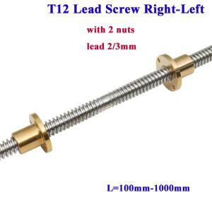 T12 리드 스크류 오른쪽-왼쪽 나사 2/3mm OD 12mm 3D 프린터 용 황동 너트가있는 사다리꼴 막대 304 스테인