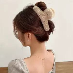에코퍼 진주집게핀 겨울 올림머리핀 반머리 헤어집게핀 머리삔 털집게핀 왕머리핀 곱창 핀 머리 대왕 밴드