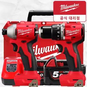 밀워키 M18 BLPP2C3-502C 18V 충전 임팩 드라이버 무선 해머 함마 드릴 전동 콤보 BLIDR BLPDRC 배터리 세트