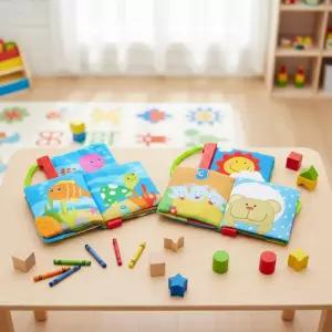 캐스B 헝겊책 바다 숫자 생물 촉감놀이 그림책 바스락 인지 감각발달 딸랑이 치발기 놀이북