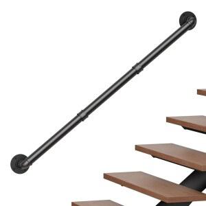 대형 난간, 손잡이(블랙, 계단 외부 난간 계단용 4피트 난간, 야외 벽용 안전 파이프 욕실용 현관 바, 그립 실내, 계단용 난간, 129cm) 계단 실내