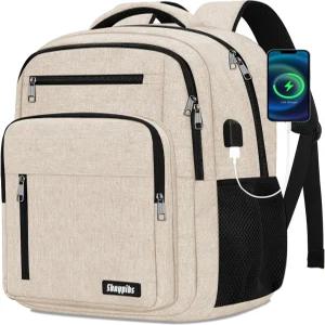 남성용 스카이핍스 베이지 백팩 남학생용 스쿨 USB 포트 포함 15.6인치 노트북 방수 책가방 워크 칼리지