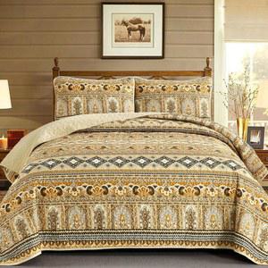 드루콘 보호 베개 포함 퀼트 울트라 침구 세트 소프트 사계절용 가을 2개 경량 극세사 사이즈 침대 3피스 아즈텍 세트 다크 104 X90 보헤미안 브라운 커버 커버렛