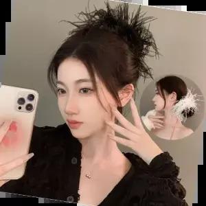 집게머리핀 블랙 화이트 타조 깃털 집게 머리핀 헤어핀