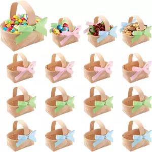 SRCVYLT 손잡이가 달린 미니 직조 바구니 16개 피크닉 파티 결혼식 선물 생일 장식용 하늘색 초록색 분홍색