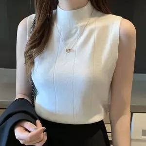 여성 반목 니트나시 목폴라 반폴라 민소매 나시목티