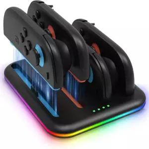 스위치 2용 컨트롤러 충전 도크(여러 RGB 조명 모드 포함) 마그네틱 4 in 1 충전소 최대 4개의 조이콘