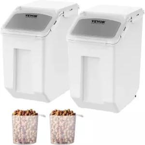 VEVOR 재료 보관함 계량컵 2개 포함 15L 디스펜서 통 부착형 캐스터 및 밀폐 뚜껑 반려견 사료 보관 용기
