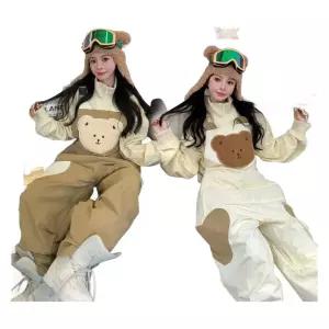 귀여운 곰돌이 멜빵 스키복 세트 남성 여성 커플 상의 보드복 겨울 바지 예쁜 옷 방수