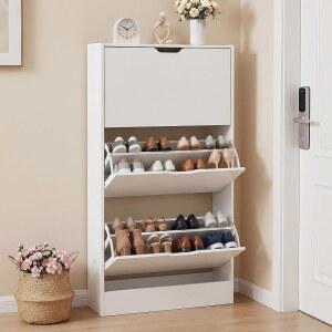 3개의 플립 서랍이 있는 NBBOTBOT 신발장, 현관, 복도 및 거실을 위한 슬림한 나무 신발 보관 정리함, 공간 절약형 숨겨진 조절 가능한 선반, 모던한 현관 가구