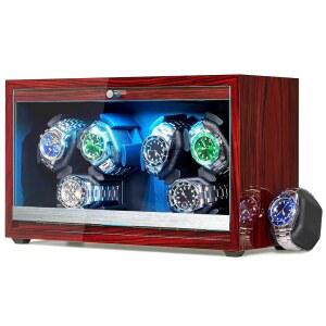 ANWBOROAD 자동 시계 와인더, 4가지 유리 어댑터가 마감, 조용한 UJW003Y 와인더 박스, 시계용 모드 6개의 모터-레드 뚜껑이 매우 있는 피아노