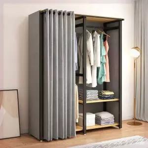 커튼식 철제행거 침실 옷장 160x45x200cm 원룸 자취 조립식