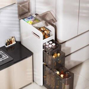 주방 얇은 틈새 수납장 트레이 24cm 22cm 틈새수납 세탁실 그레이 4단 거치대 침실