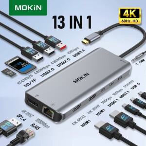 모킨 USB C 허브 PD100W 도킹 스테이션 4K 60Hz 타입 to HDMI DP 3 3.1 기가비트 이더넷 맥북 프로 에어 M2