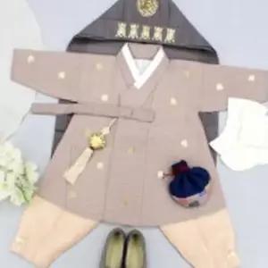 (올핀)유아한복 꽃금박동달이 로즈브라운 한복세트