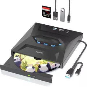Alxum 노트북용 외장 CD/DVD 드라이브 Type-C USB 3.0 포터블 CD 플레이어 DVD 버너 SD 슬롯 및 포트 탑재
