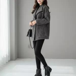 [핑크엘리제]헤링본 모던룩 테일러드코트 벨칸하프코트