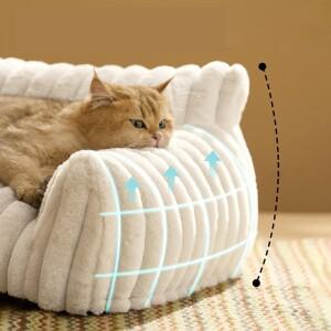 겨울용 따뜻한 고양이 침대 소파 분리형 세탁 가능 둥지 부드러운 스트라이프 애완 동물 중형견 편안한 플