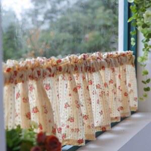 빈티지 창문 바란스 거실 막대관통 바로크 작은창커튼 가림막 커텐 차단 패턴 플라워