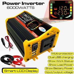 6000/4000/3000W 차량용 인버터 12V 110/220V 스마트 호환 LCD 디스플레이 전압 변환기 듀얼 USB 전원 공급