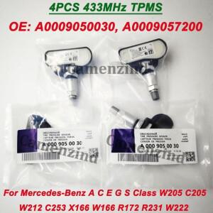 벤츠 호환 A C E G S 클래스 W205 W212 X166 W166용 4개 A0009050030 433MHZ TPMS 타이어 압력 센서
