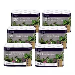 코디 슈퍼스트롱 3겹 천연펄프 키친타올 130매 6롤x6개