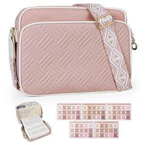 MHJY 성경 가방 가죽 커버 케이스 여성용 지퍼 퀼트 탭과 어깨 스트랩 크로스바디 지갑 책 커버용, 핑크,