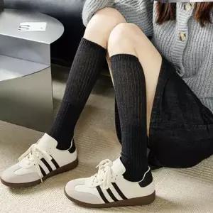 루즈 니삭스 01루즈니삭스-블랙 긴양말 라운딩 골지 니트