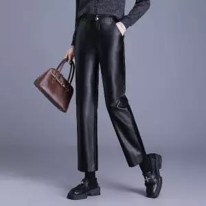 여자바지 슬랙스 통근 PU가죽 스트레이트핏 9부 바지 겨울 슬림핏 하이웨스트 파이프 원템4