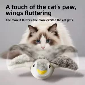 전자 날개짓는 새 고양이 장난감 USB 생생한 앵무새 소리 애완동물 참새 장난감 터치 작동식 걸이형 새 고