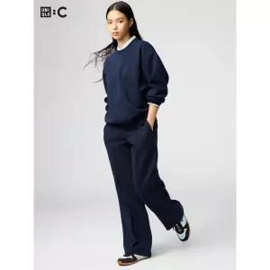 유니클로 남자 여자 맨투맨 스트레이트 팬츠 길이긴 484854 네이비 트레이닝 바지 운동