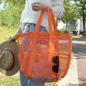 메쉬 비치백 망사 물놀이 숄더 가방 대형 오렌지 그물가방 메쉬백 망사가방 그물비치가방