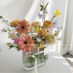 지효꽃병 유리 네모 대형 하프 스트라이프 직사각형 꽃병 사각 북유럽 화병꽂이 화병 수경재배