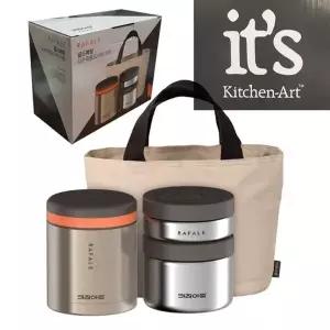 [키친아트]고품질 B키친아트 골드스텐 보온도시락 3종세트 골드메탈 WFHU2TO
